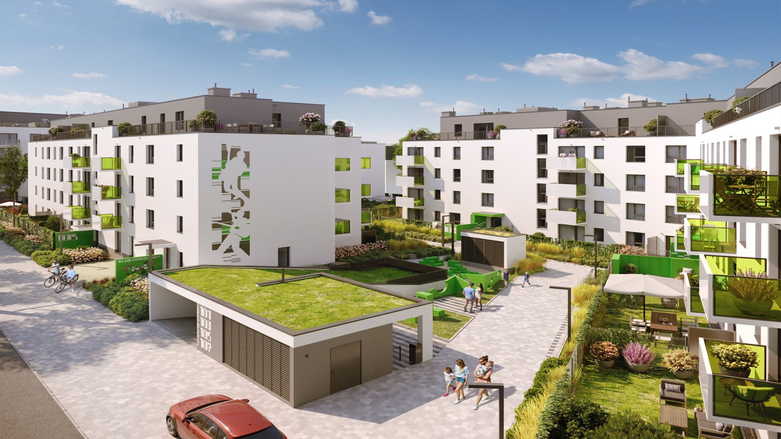 Osiedle Komedy - Etap 4, widok na budynek z muralem