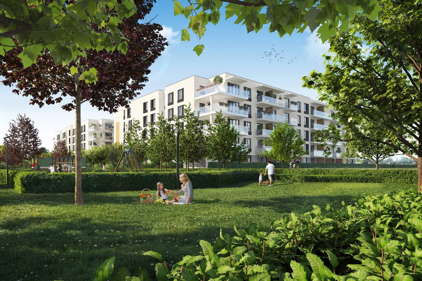 Dzielnica Mieszkaniowa Metro Zachód - Etap 8.3 -  Widok na  park i budynki