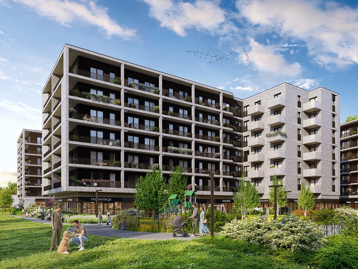 Osiedle przy Wielickiej - Widok na budynek B i plac zabaw 