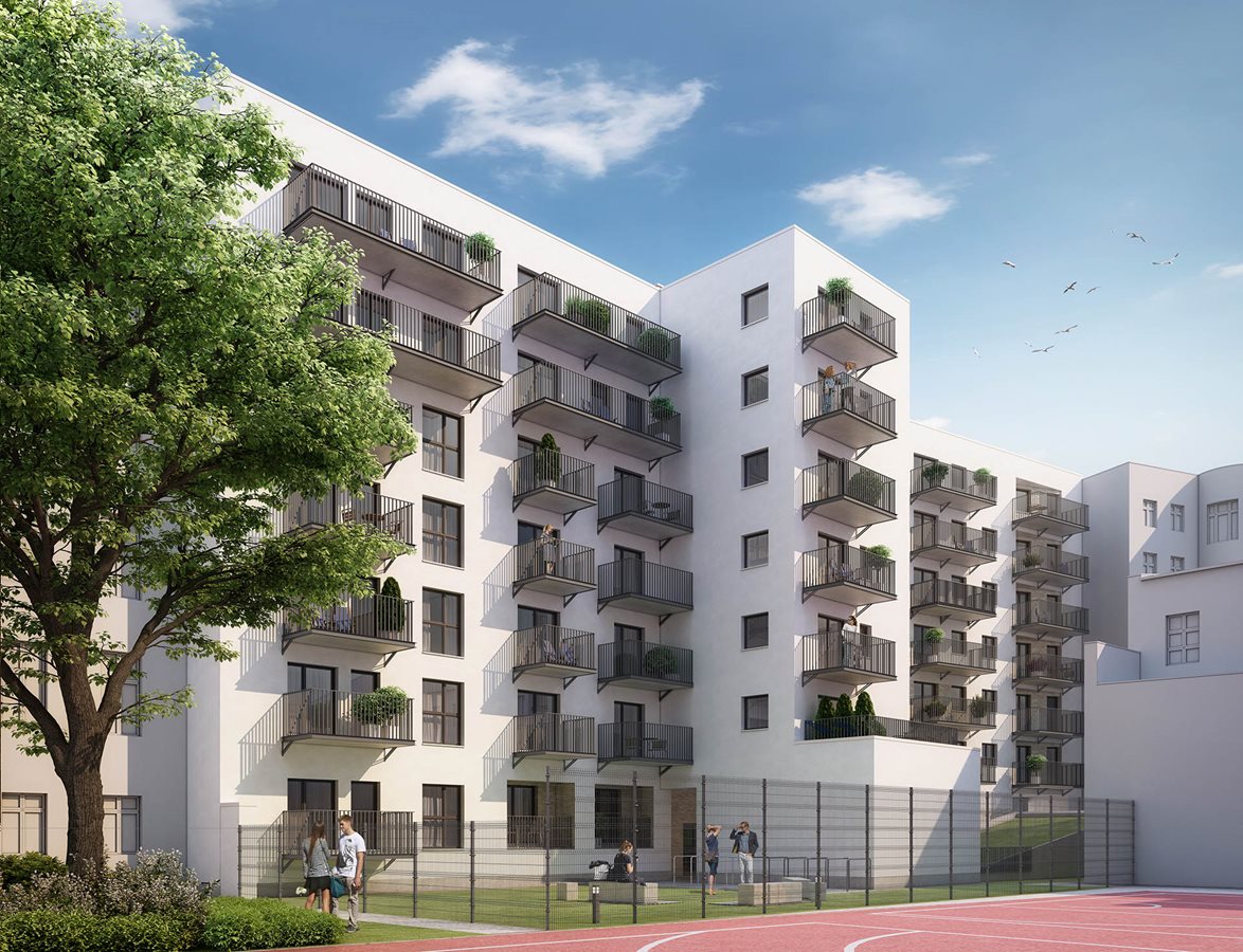 Dom na Kurkowej - Widok na elewację od strony patio