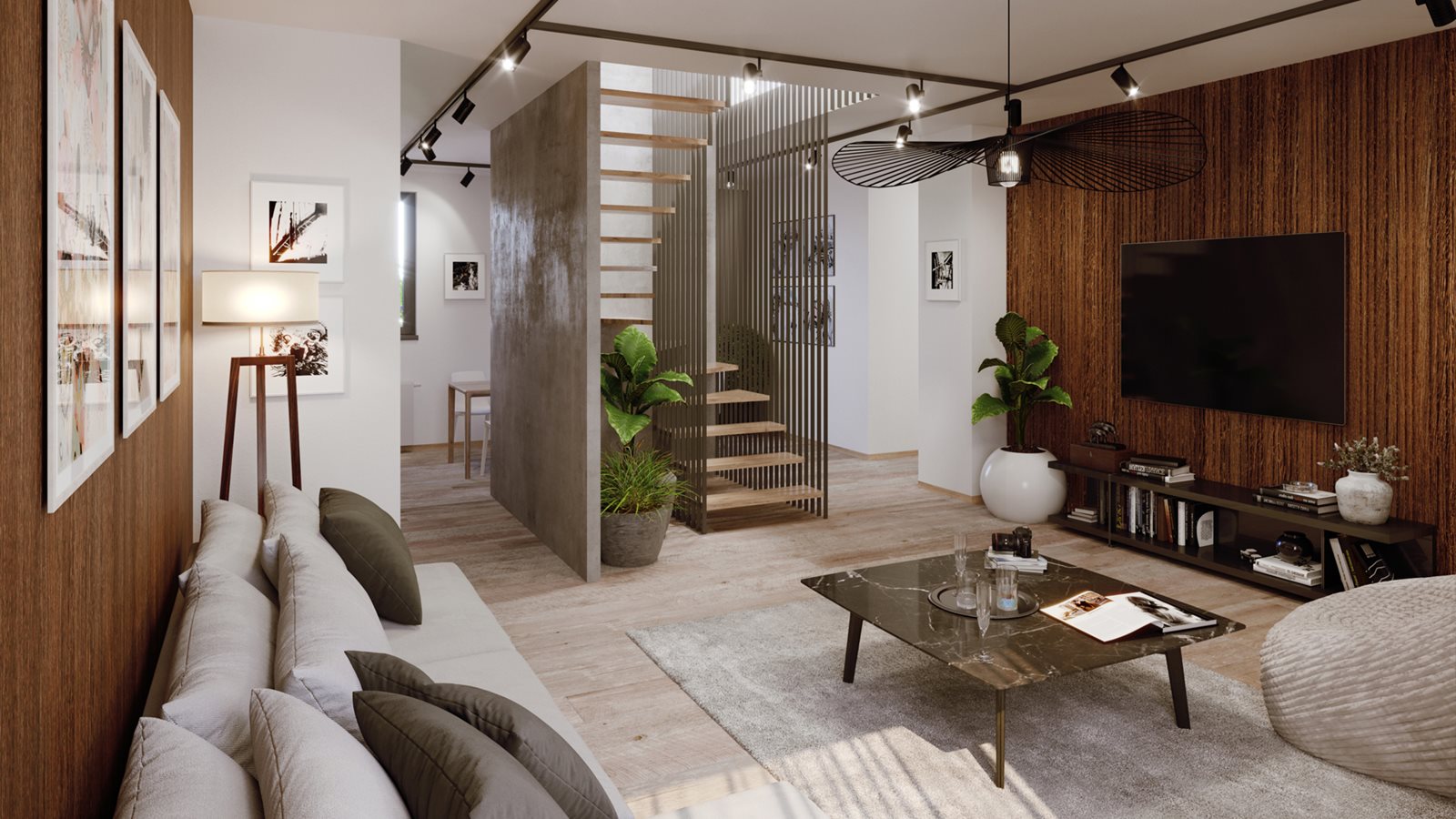 Osiedle Komedy - Etap 1, przykładowe mieszkanie (penthouse - salon z kuchnią)