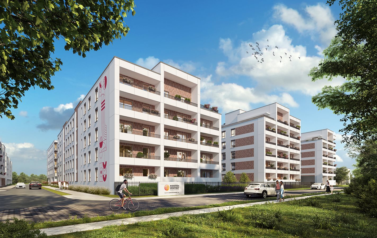 Mokotów Sportowy - Widok na elewacje budynków od ul. Antoniewskiej