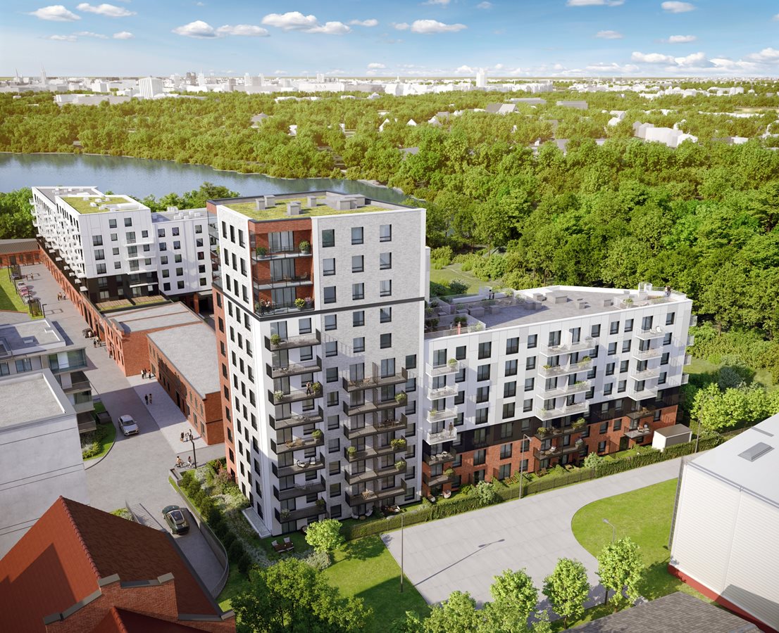 Apartamenty nad Oławką - widok na budynek z lotu ptaka