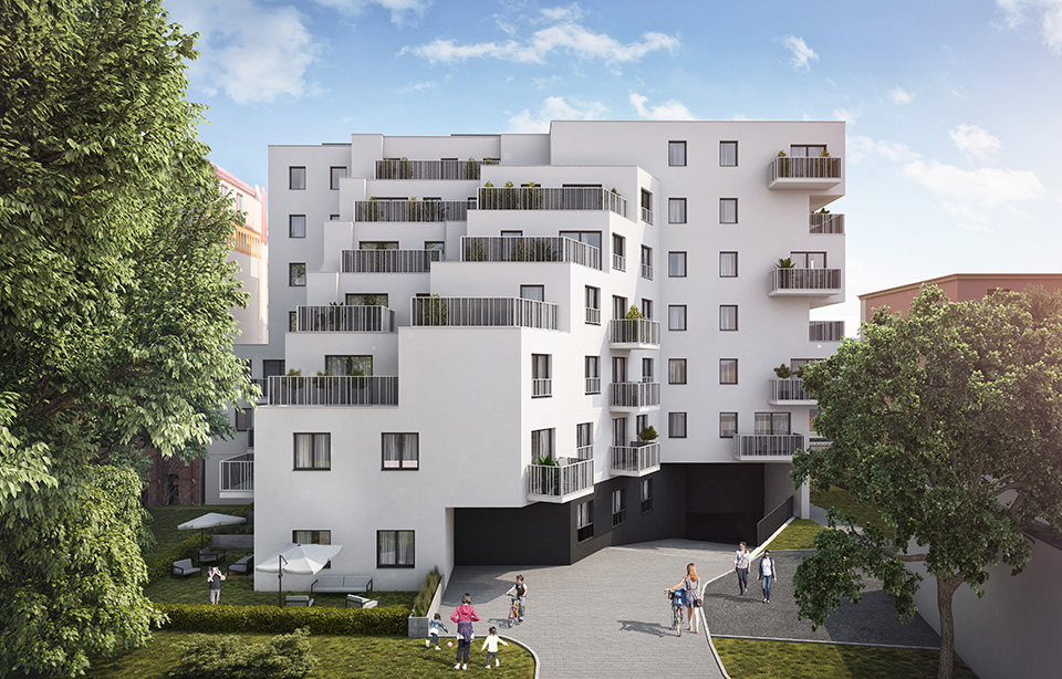 Osiedle Grabiszyńska 141 - Widok na elewację od strony dziedzińca