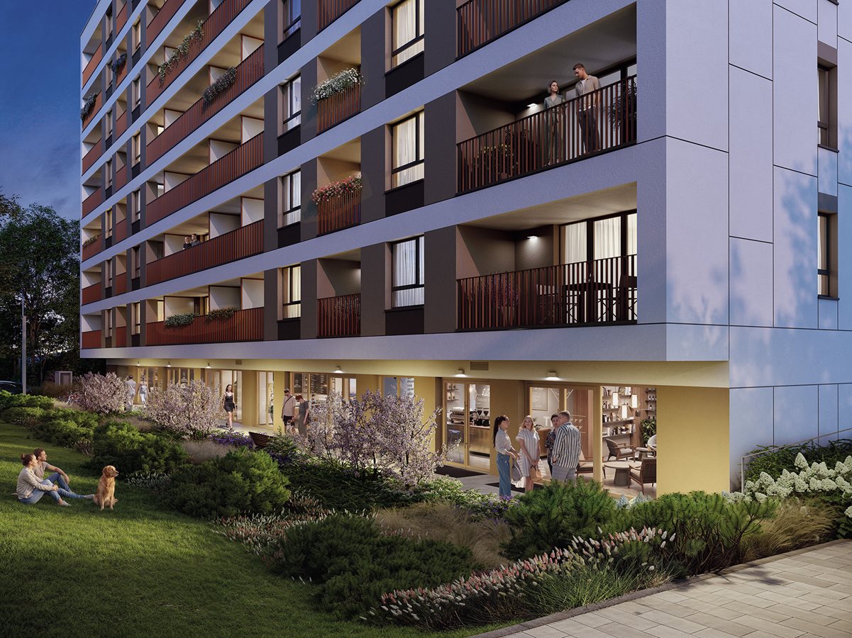 Przystanek Prądnik - Etap 1 - Widok na lokale usługowe od ul. Meiera