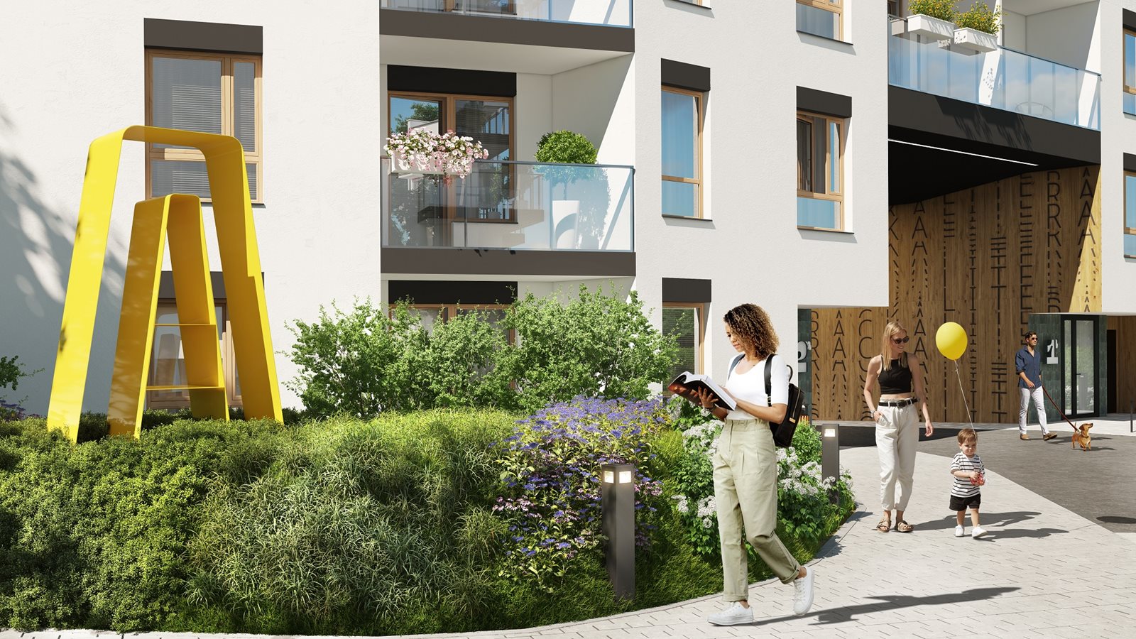 Apartamenty Literacka - Widok na rzeźbę przy przejściu bramnym