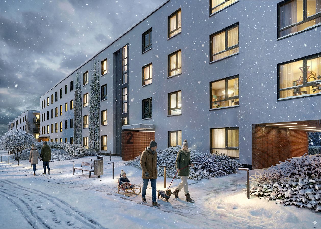 Osiedle Wilno - Widok na przejście bramne - wizualizacja zimowa