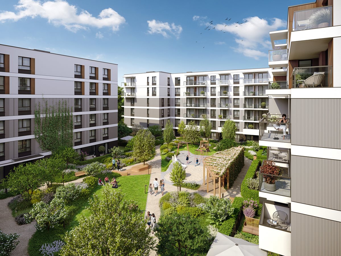 Apartamenty Beethovena - Widok na patio z placem zabaw