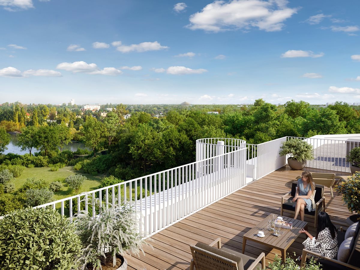 Apartamenty nad Oławką - widok z tarasu na tereny zielone