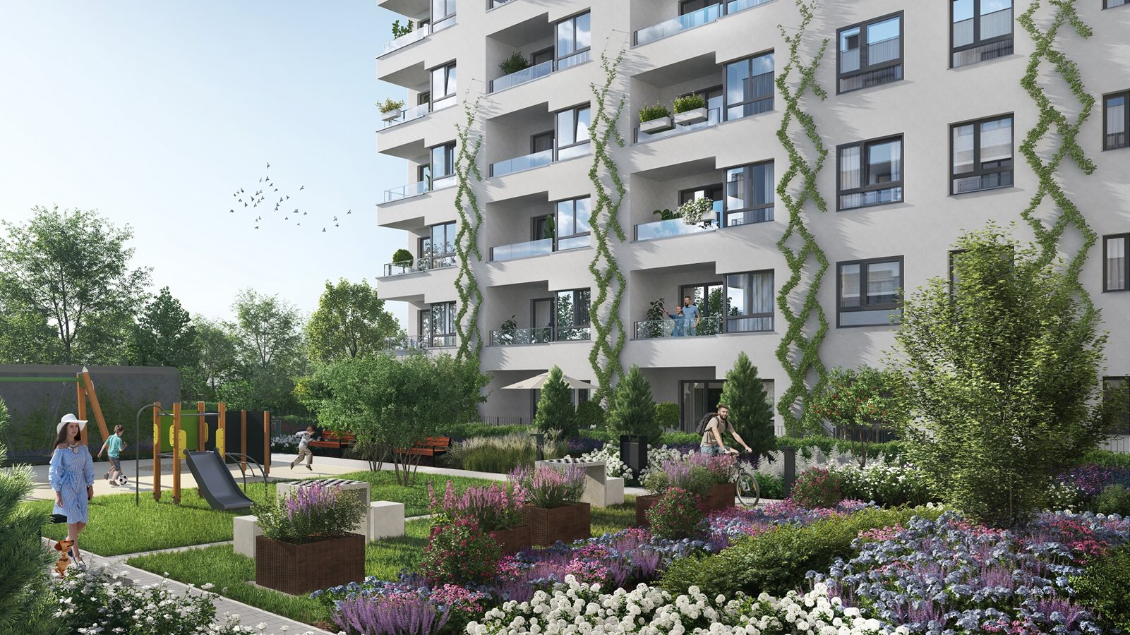 Osiedle Urbino - Etap 1.3 - Widok na patio z placem zabaw