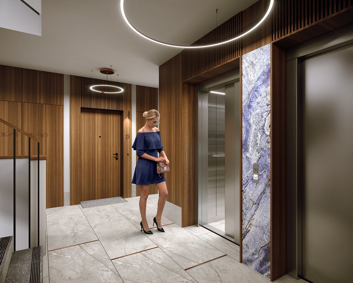 Apartamenty Grzybowska 11 - Widok na hall powtarzalny i portal windowy