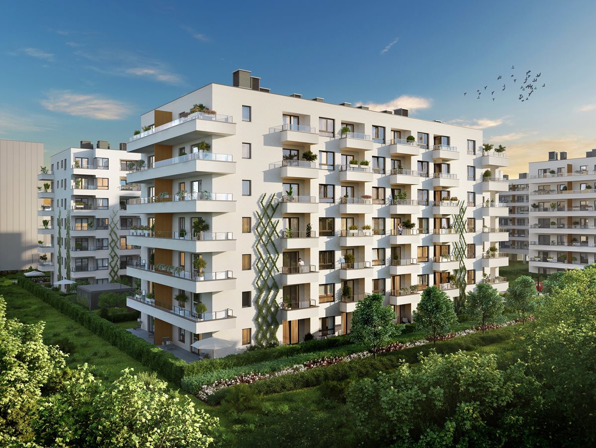 Osiedle Urbino - Etap 1.3 - Widok na elewację od strony ul. Szybkiej