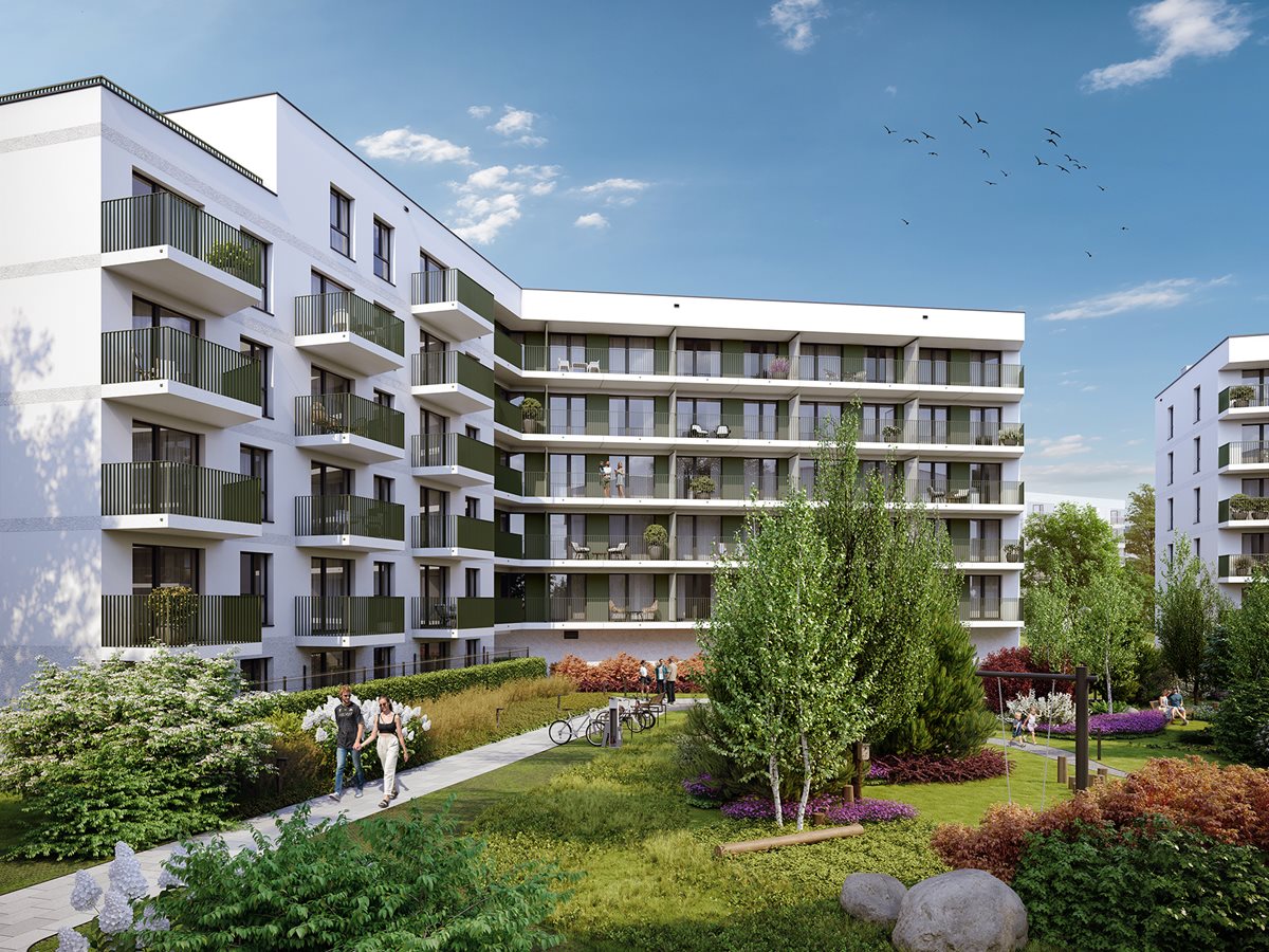 Osiedle Górka Narodowa Etap 5_2 Widok na elewację budynku C od strony dziedzińca