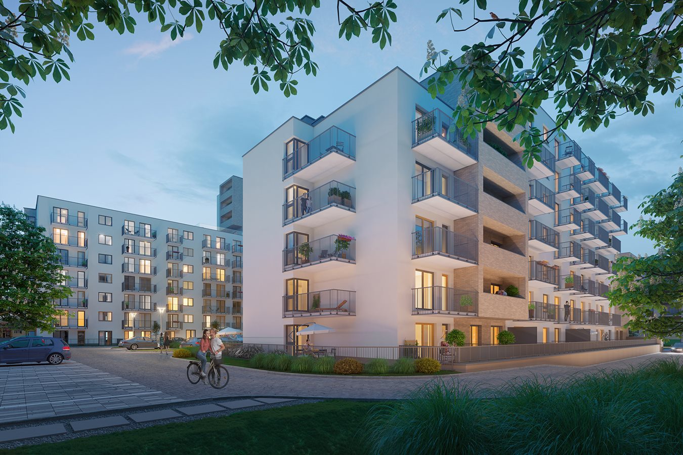 Piękna 21 - Widok na elewację, wieczorna