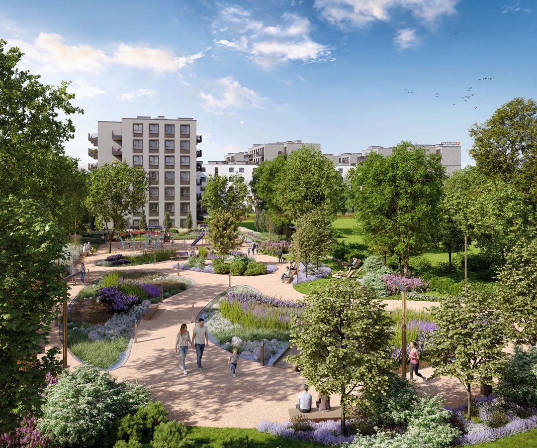 Osiedle Rapsodia - Etap 3, widok na budynki od strony parku 