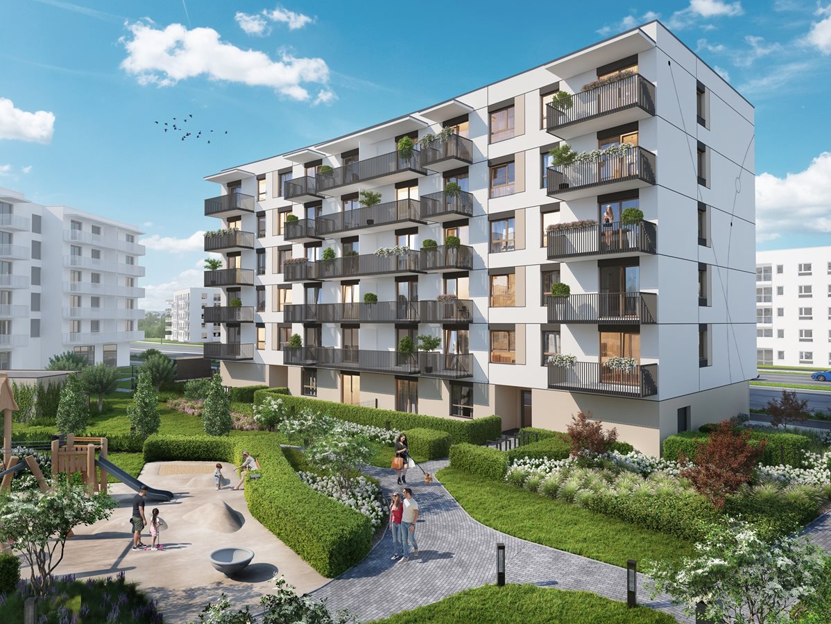 Osiedle Harmonia Mokotów - etap 1 - Widok na patio i budynek B