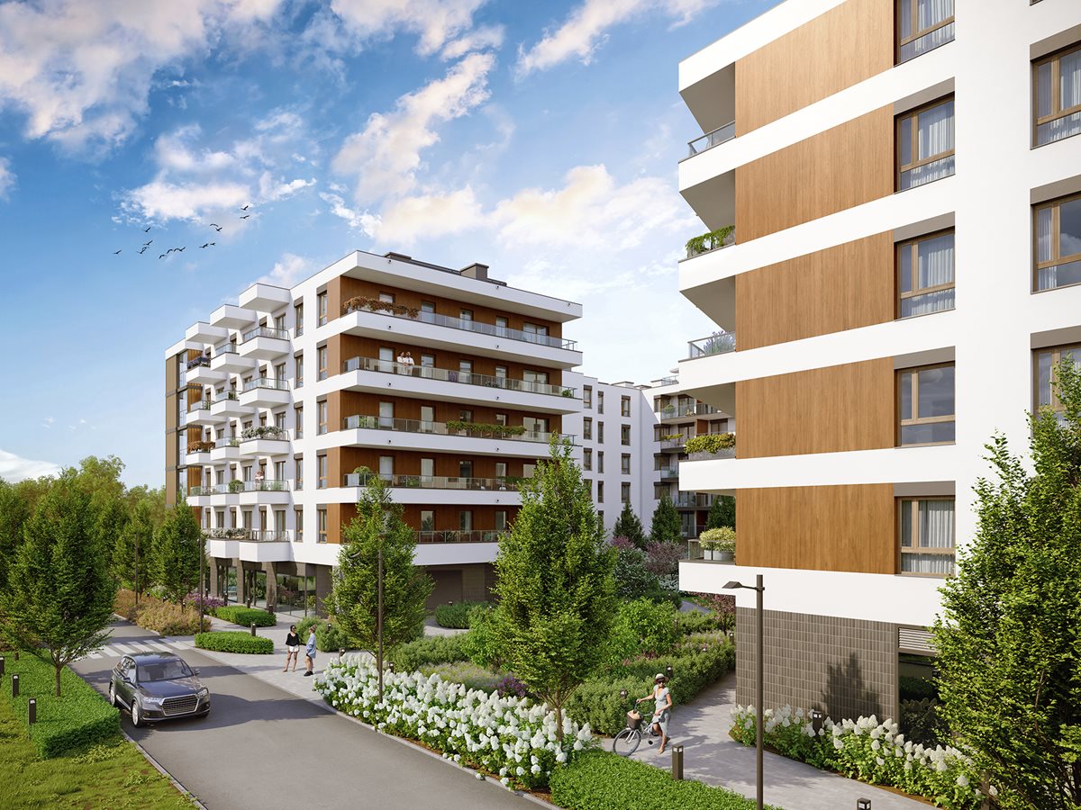 Apartamenty Literacka - Etap 2 - Widok na detale na elewacji budynku C i budynek D