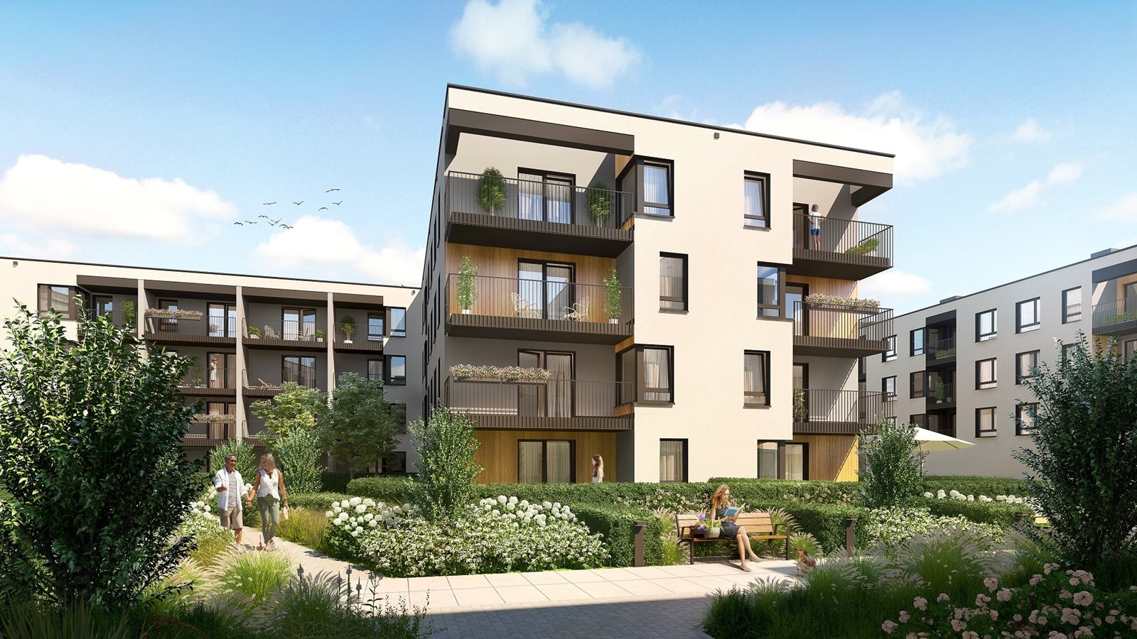 Osiedle Wilno 7 etap 2 - Widok na budynek B od strony patio