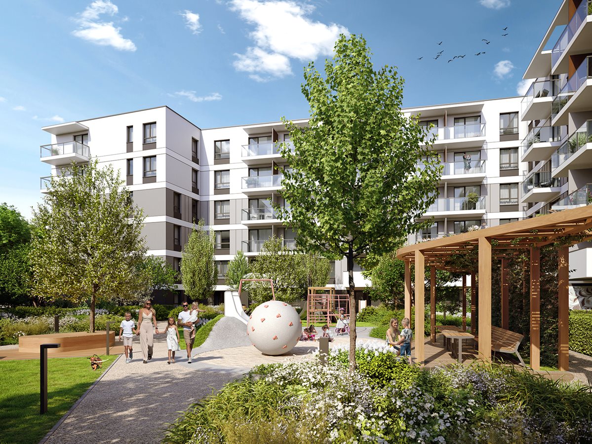 Apartamenty Beethovena - Widok na budynek B od strony patio