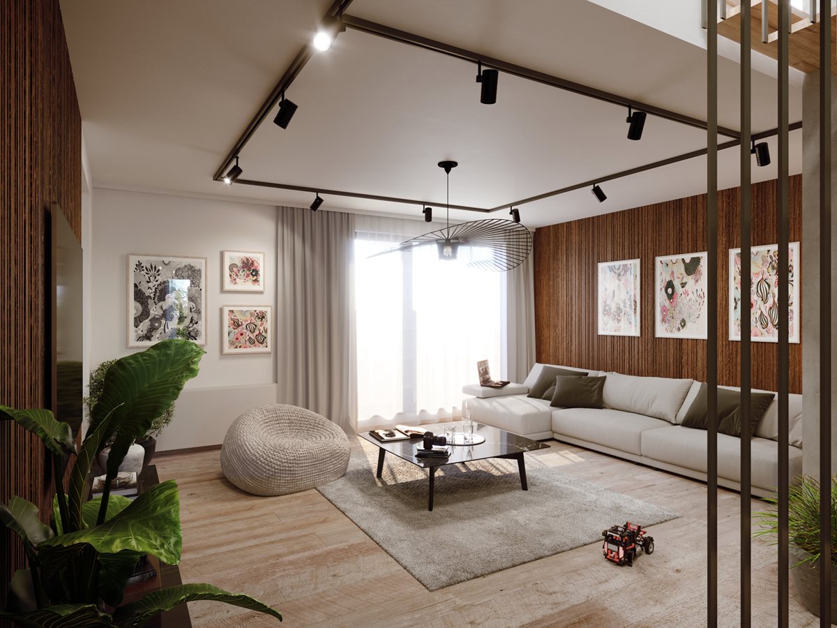 Osiedle Komedy - Etap 1, przykładowe mieszkanie (penthouse - salon)