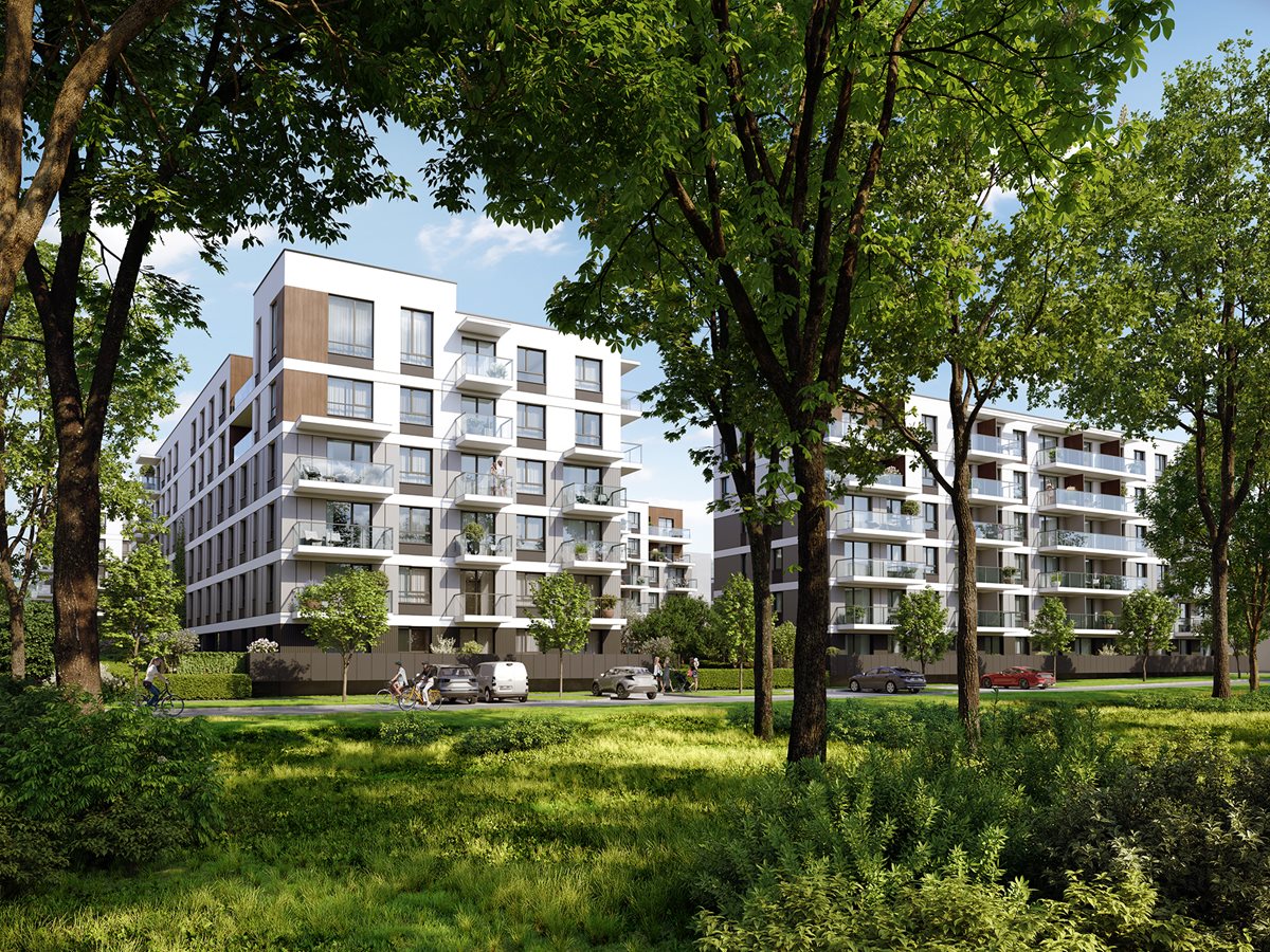 Apartamenty Beethovena - Widok na budynki A i B od strony terenów zielonych