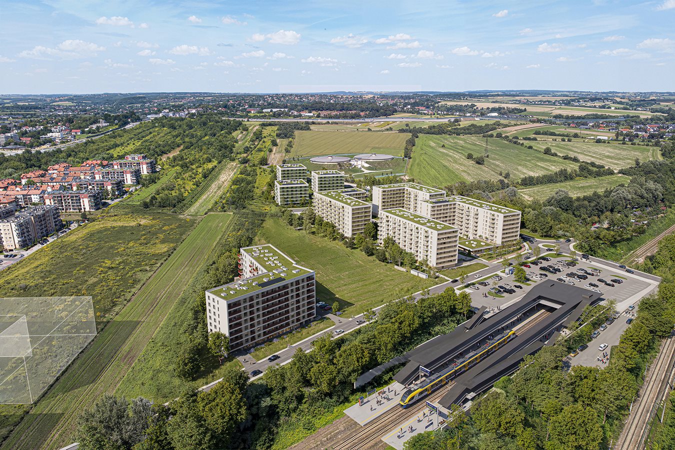 Przystanek Prądnik - Etap 2 - Widok na całe osiedle od strony planowanej stacji kolejowej