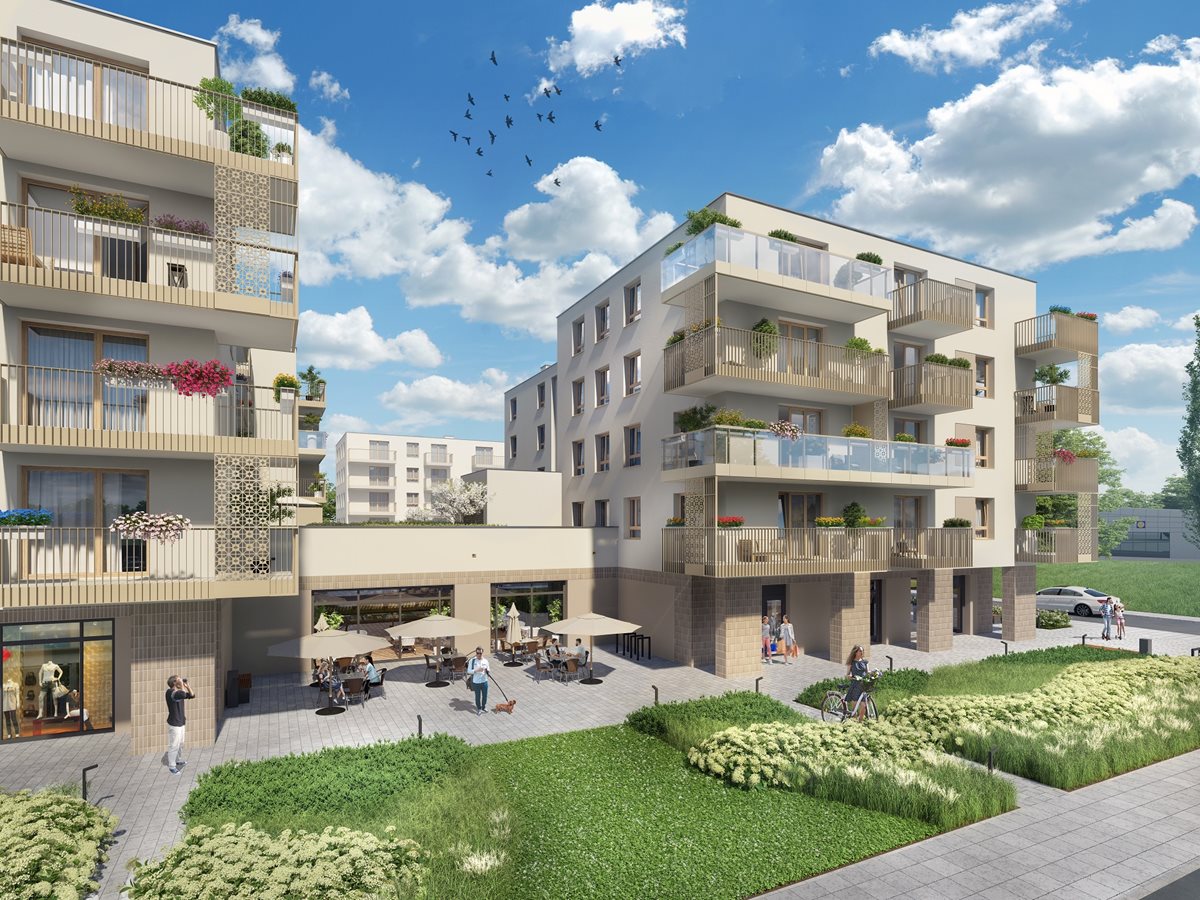 Osiedle Przystanek Międzylesie - Widok na budynki i lokale usługowe