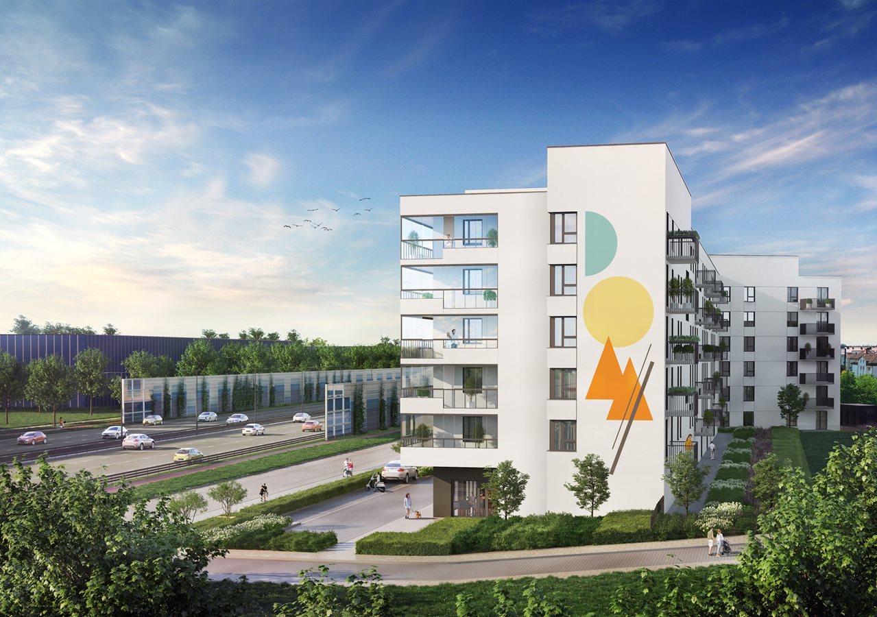 Osiedle przy Alejach - Widok na mural na elewacji