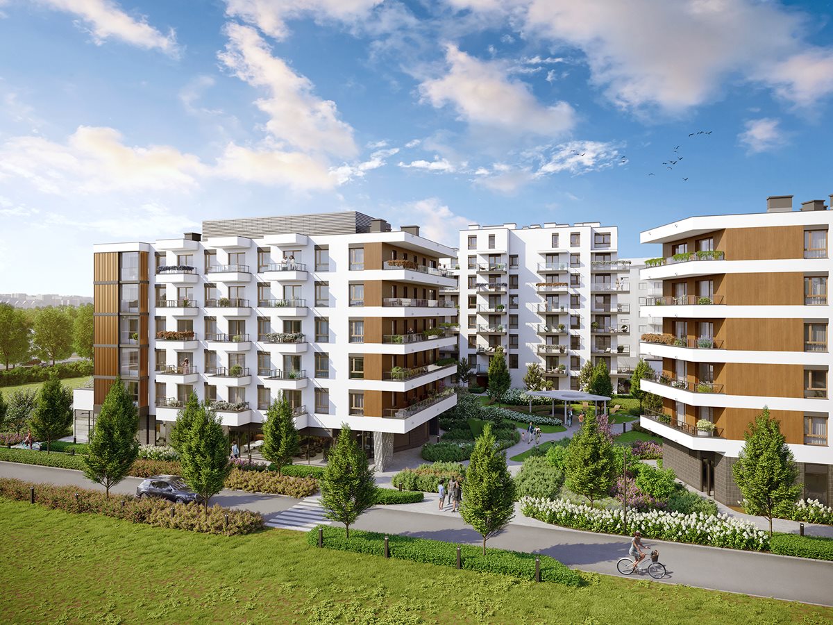 Apartamenty Literacka - Etap 2 - Widok na budynki od strony zielonego pasażu